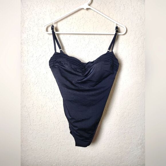 Miraclesuit Pleated Square Neck Swimsuit Black Size 16 - Picture 1 of 6